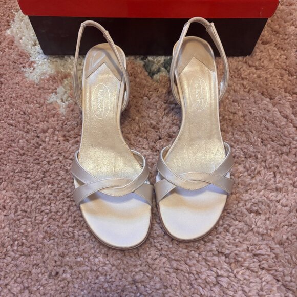 VTG TALBOTS Champagne Leather High Heels Open Toe Strappy Womens Sz 7M NEW-READ - Picture 2 of 7